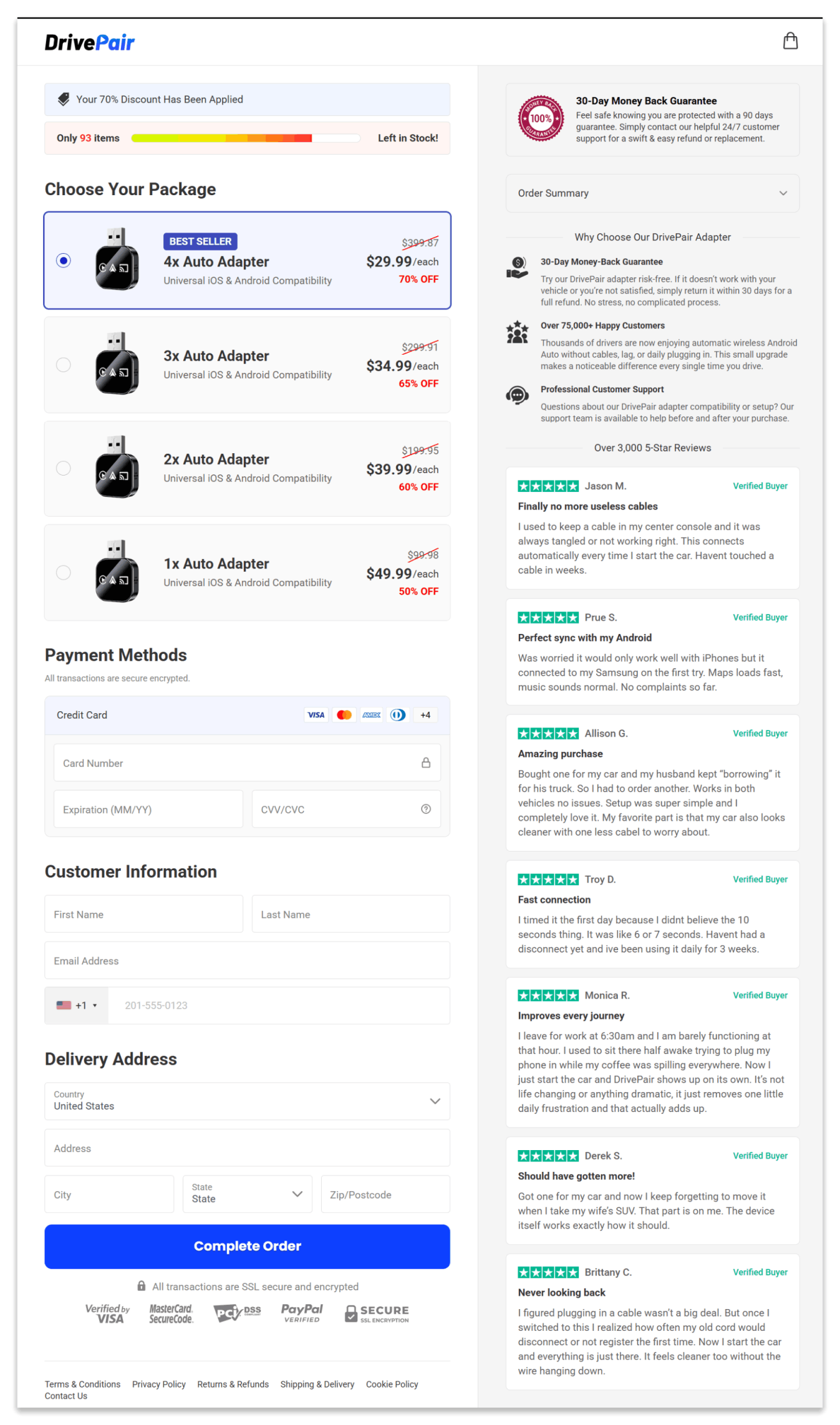 DrivePair Wireless CarPlay Secure Checkout Page